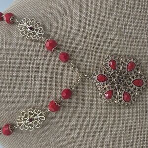 Carol Dauplaise Red and Gold Pendant Necklace